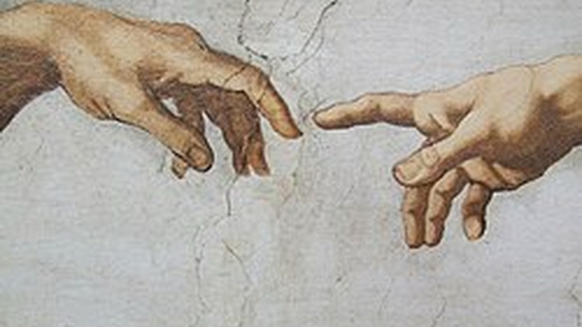 Two hands reaching toward each other, from Michelangelo's Creation of Adam